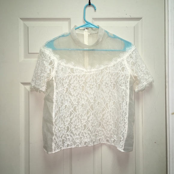 Free People Lace Blouse Transparent Top Tee Boho Sheer - Picture 2 of 12